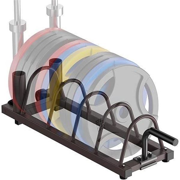 Horizontal Weight Plate Rack Organizer and Olympic Bar Holder with Handle and Wheels, Plate Storage
