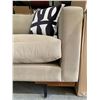 Image 2 : Velour Style Sofa 101" x 38" Tan with 3 Throw Pillows