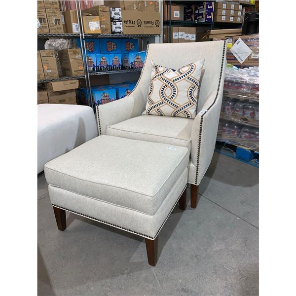 Vogel By Chervin High Back Fabric Arm Chair 30"x30" And Ottoman 26"x20" With Nailhead Trim And Throw