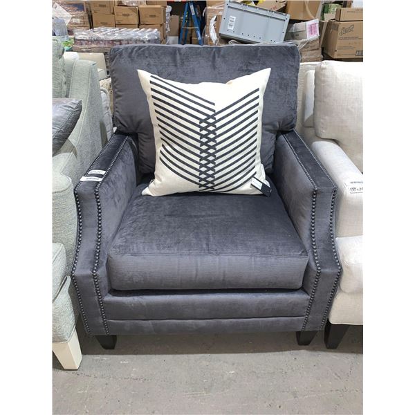 Lexington Home Brands Arm Chair Silver with Nailhead Trim and Throw Pillow 32" x 32"