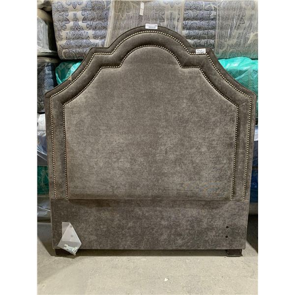 Upholstered Nailhead And Velour Twin Size Headboard Grey
