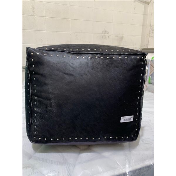 InterludeHome Hair On Hide Style Ottoman Square Black 24"
