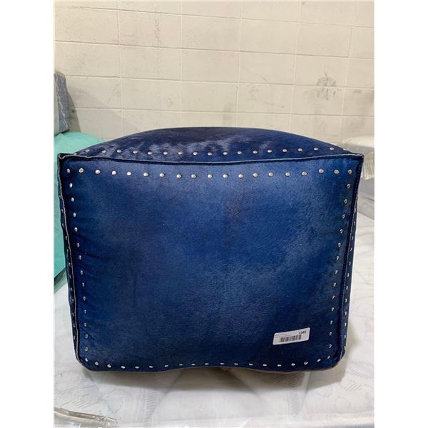 InterludeHome Hair On Hide Style Ottoman Square Blue 24"