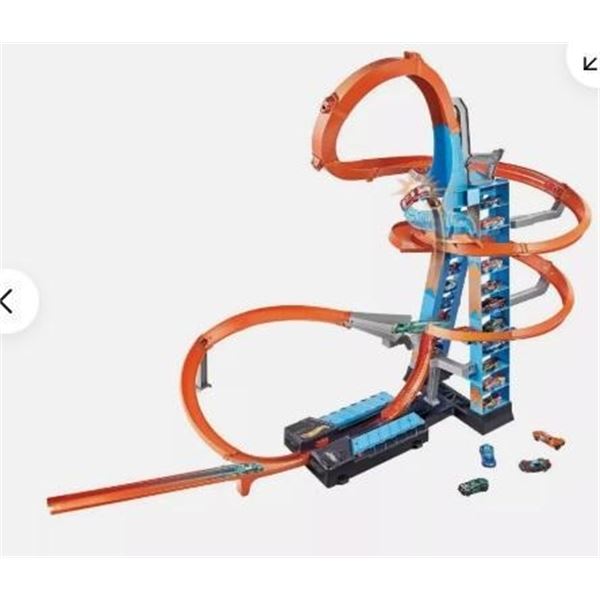 Hot Wheels SKY CRASH TOWER 2.5' Track Set + 1 Car -Motorized Action Stunts Jumps