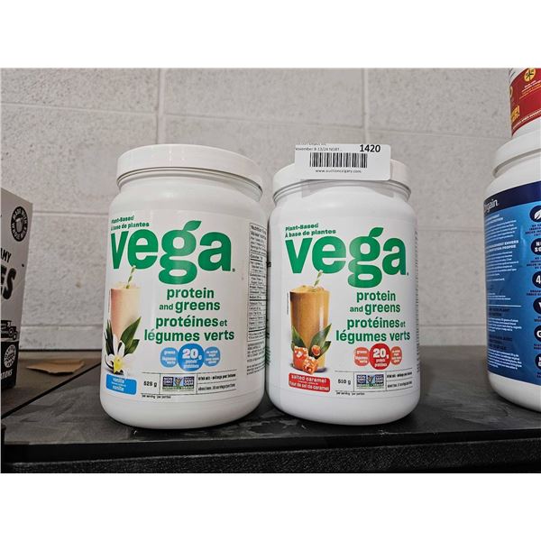 Lot of 2 Vega Protein Powder Salted Caramel 510g & Vanilla 526g