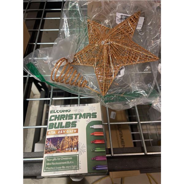 Lot of Christmas tree topper star decoration and replacement Christmas light bulbs