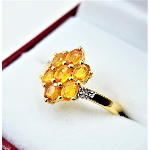 Sterling Silver Natural Orange Sapphire (1.19ct) with Natural White Sapphire (0.04ct) Ring, Size 7, 