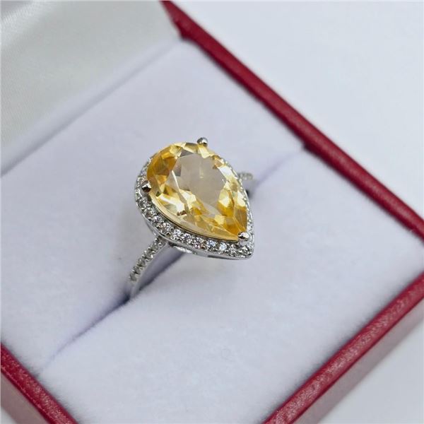 Sterling Silver Natural Citrine Quartz (4ct) and CZ (0.20ct) Ring, Size 8, W/A $940.00. Citrine is t
