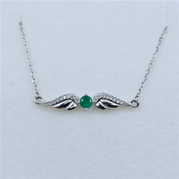 Sterling Silver Natural Emerald (0.25ct) and CZ (0.16ct) Necklace, W/A $645.00. Emerald is the birth