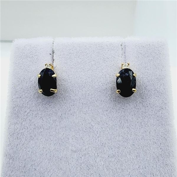 10KT Yellow Gold Natural Blue Sapphire (1ct) with Diamonds (0.02ct) Earrings, W/A $1085.00. Sapphire