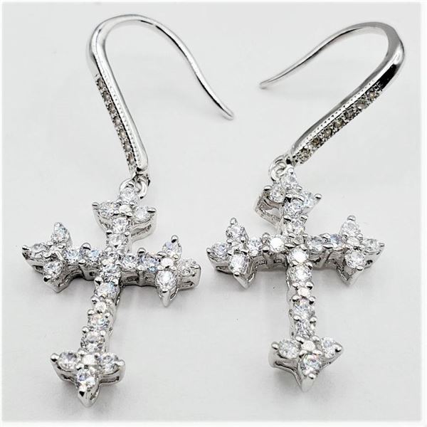 Sterling Silver CZ Cross Shape Earrings, Retail $250.00.