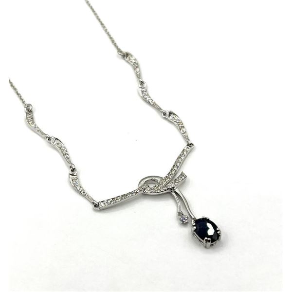 Sterling Silver Natural Blue Sapphire (1.15ct) with CZ (0.50ct) Necklace, W/A $715.00. Sapphire is t