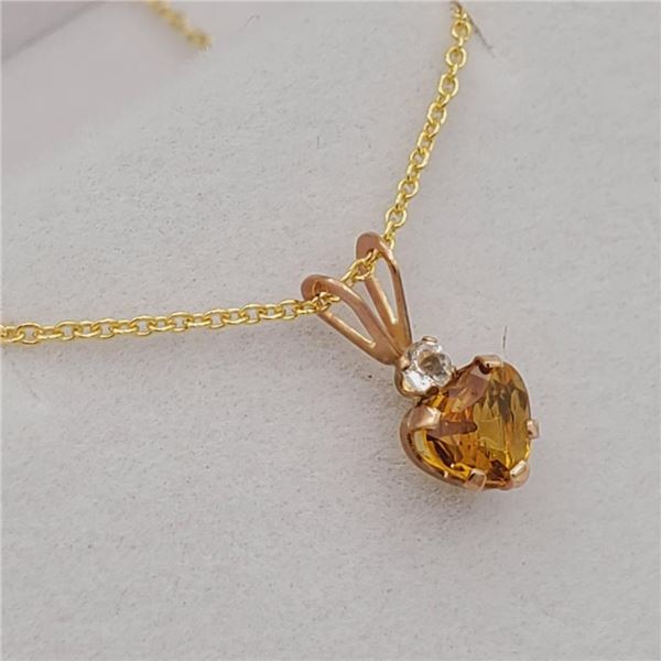 10KT Yellow Gold Natural Yellow Sapphire (0.40ct) and Natural Moonstone (0.04ct) Heart Shape Pendant