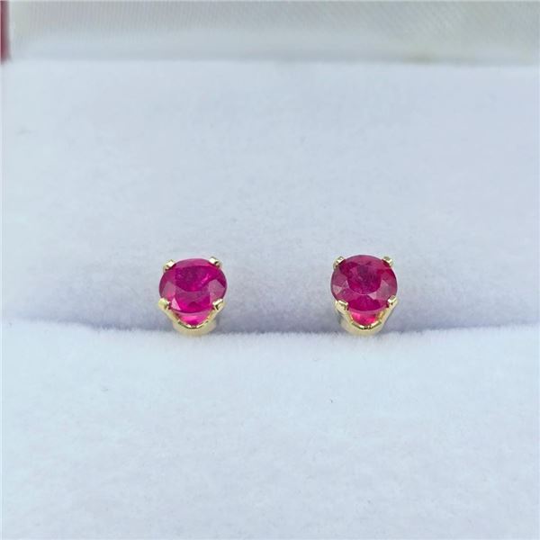 14KT Yellow Gold Natural Rubies (0.66ct) Earrings, W/A $915.00. Ruby is the birthstone for July.