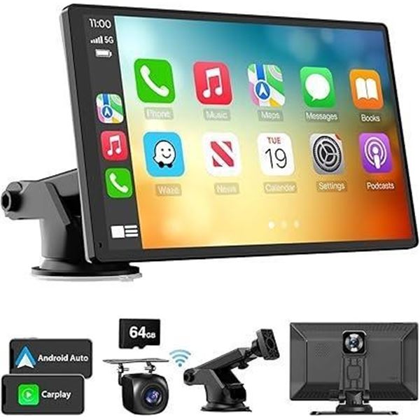 Laviay Wireless Carplay Touchscreen with 4K Dash Cam, Portable 9'' Apple Carplay & Android Auto Car 