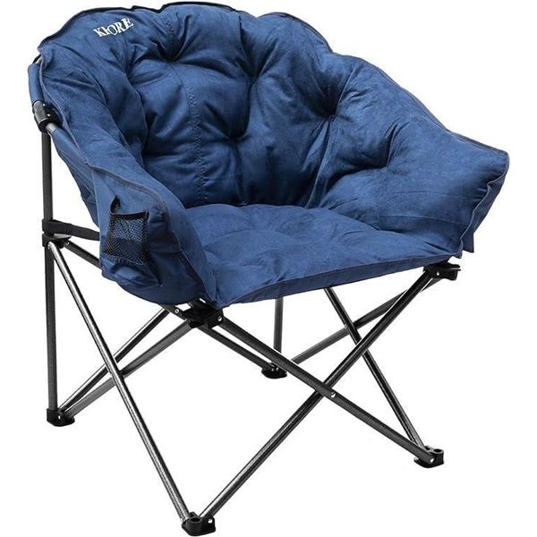 Oversized Folding Camping Moon Saucer Chair Supports 350 LBS with Cup Holder and Carry Bag (Blue)
