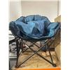 Image 2 : Oversized Folding Camping Moon Saucer Chair Supports 350 LBS with Cup Holder and Carry Bag (Blue)
