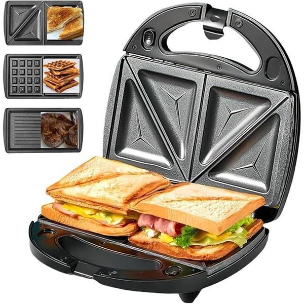 FOHERE 3-in-1 Sandwich Maker, Waffle Maker, Sandwich Grill, Portable Electric Panini Press with Remo