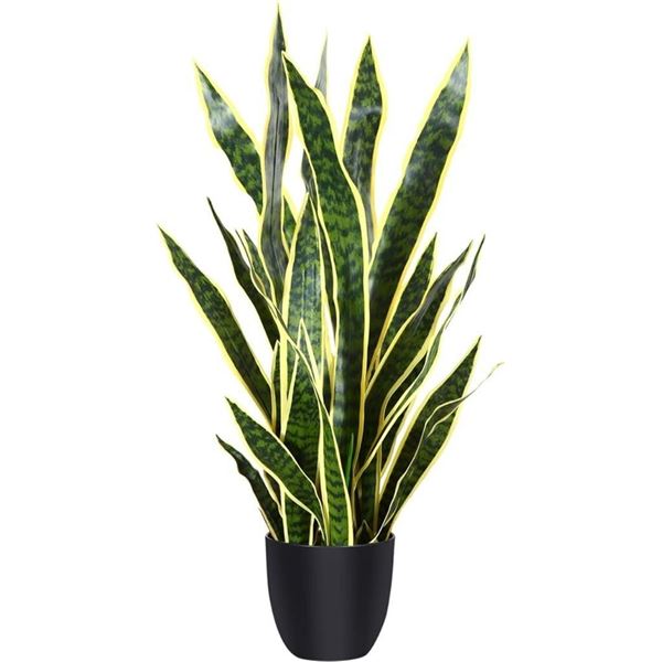 CROSOFMI Artificial Snake Plant 35 Inch Fake Sansevieria Tree with 32 Leaves Perfect Faux mother in 