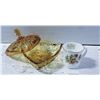 AMBER GLASS TRIANGLE CANDY DISH WITH LID &