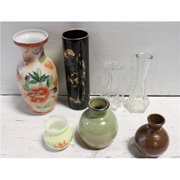 LOT OF VINTAGE VASES INCLUDING HOOSIER GLASS