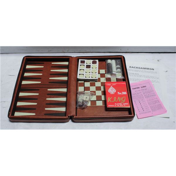 TRAVEL BACKGAMMON GAME LEATHER CASE