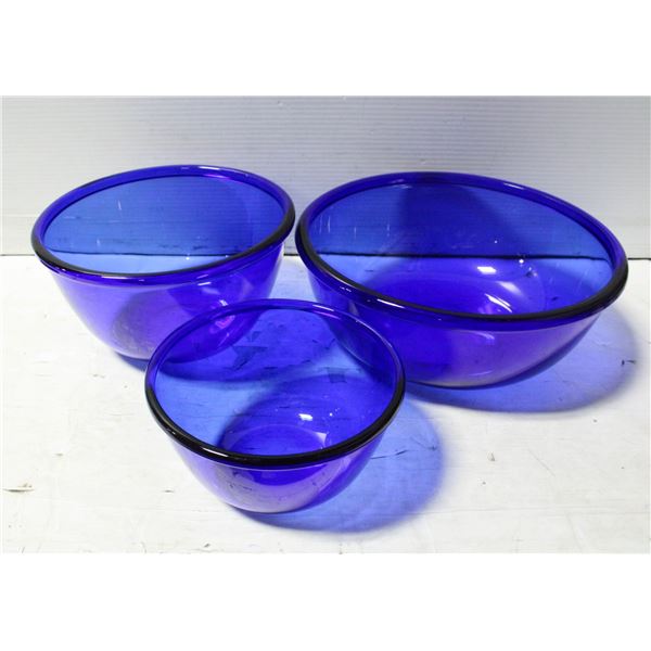 3 BLUE MIXING BOWLS - ESTATE