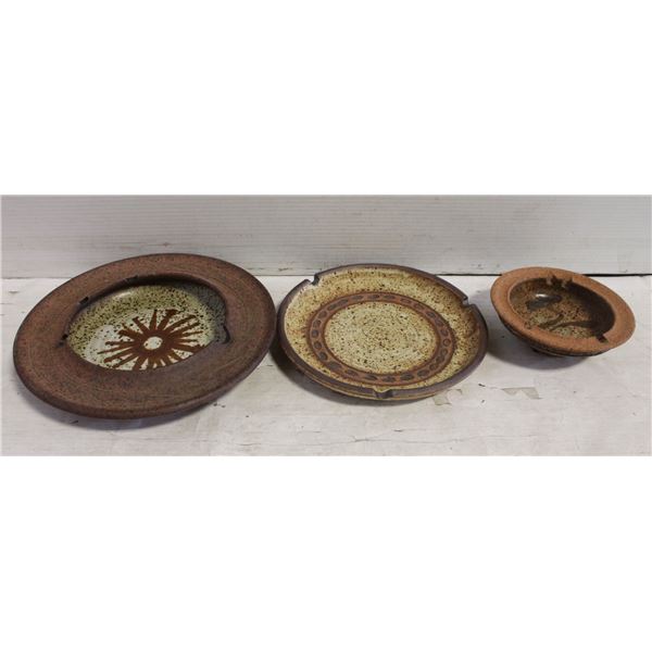 3 POTTERY ASHTRAYS
