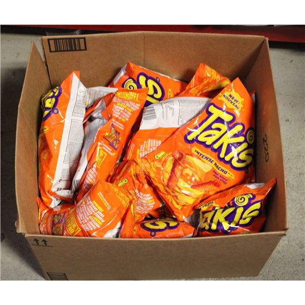 LARGE BOX OF TAKIS INTENSE NACHO NON SPICY ROLLED