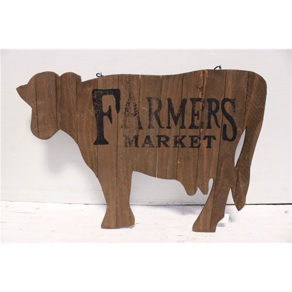 LARGE COW FARMERS MARKET WOOD SIGN-ESTATE