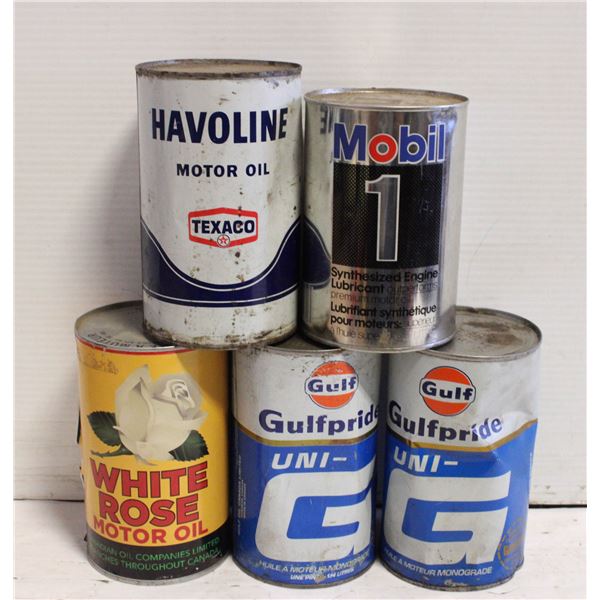 5 FULL OIL CANS. ESTATE
