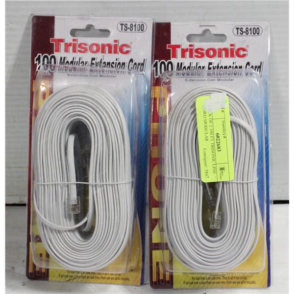 PACK OF 2 100 FT TRISONIC LINE CORD MODULAR