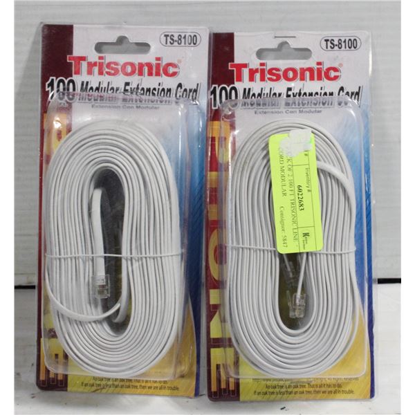 PACK OF 2 100 FT TRISONIC LINE CORD MODULAR