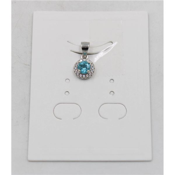 #22-SWISS  BLUE TOPAZ & CZ GEMSTONE PENDANT