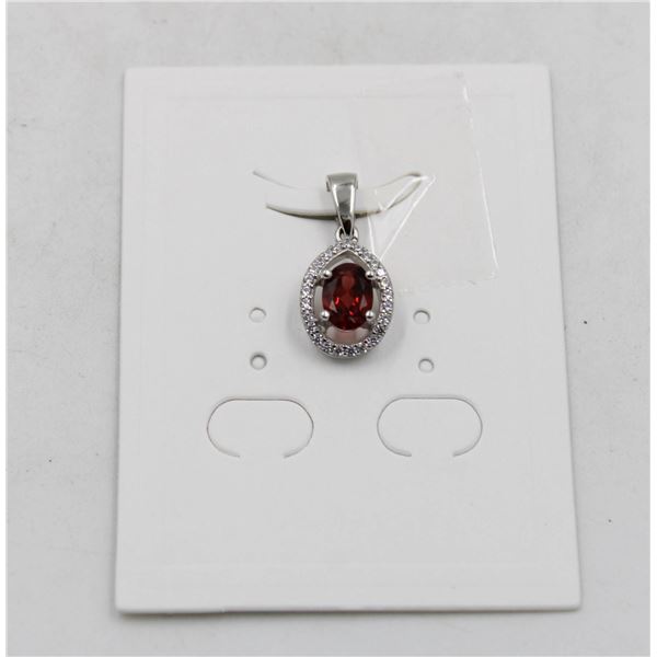 #111-UNHEATED  RED GARNET  & CZ GEMSTONE PENDANT