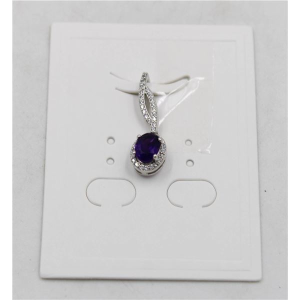 #73-UNHEATED  AMETHYST & CZ GEMSTONE PENDANT