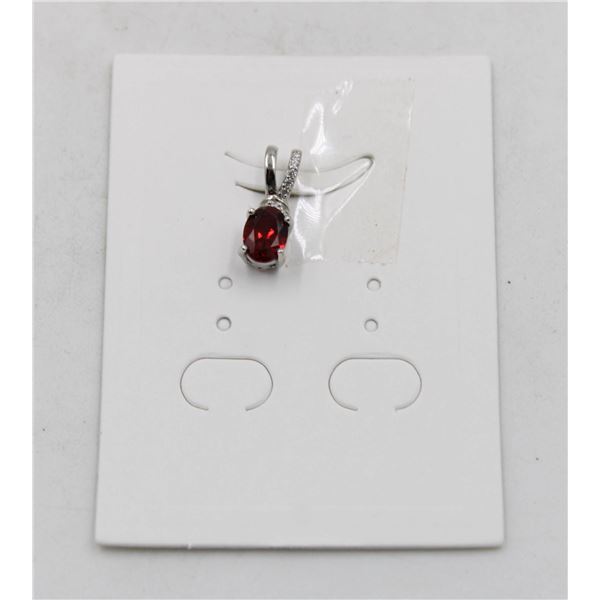 #97-UNHEATED  RED GARNET  & CZ GEMSTONE PENDANT