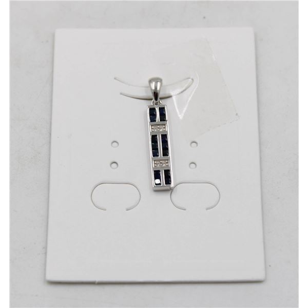 #39-HEATED BLUE SAPPHIRE  & CZ GEMSTONE PENDANT