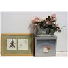 Image 1 : FAUX POTTED FLOWERS,SILVER PLATED FRUIT