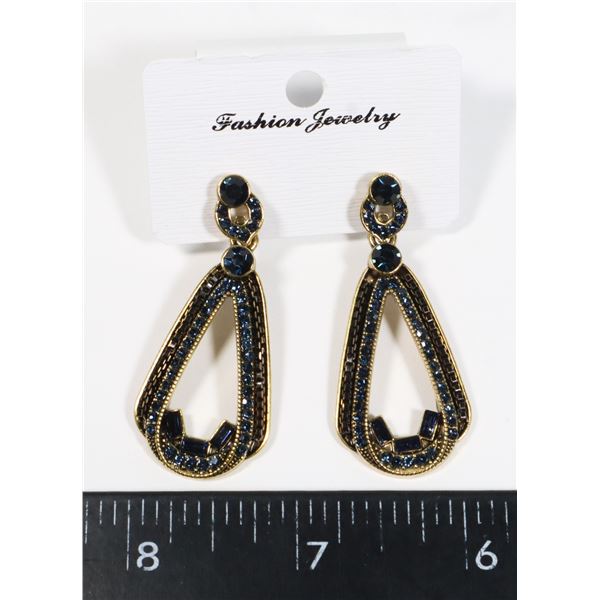 NEW NAVY BLUE RHINESTONE TEAR DROP DANGLE