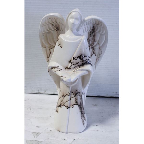 SIGNED HORSEHAIR POTTERY ANGEL FIGURINE-