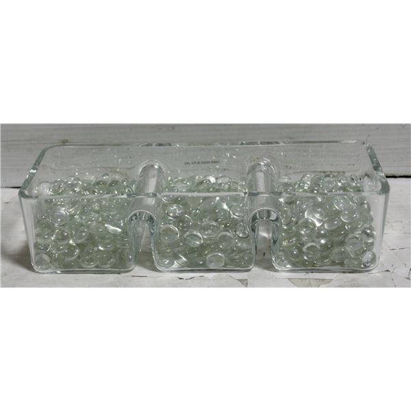 HANDMADE POLISH GLASS DIVIDED TRAY W/ GLASS BEADS