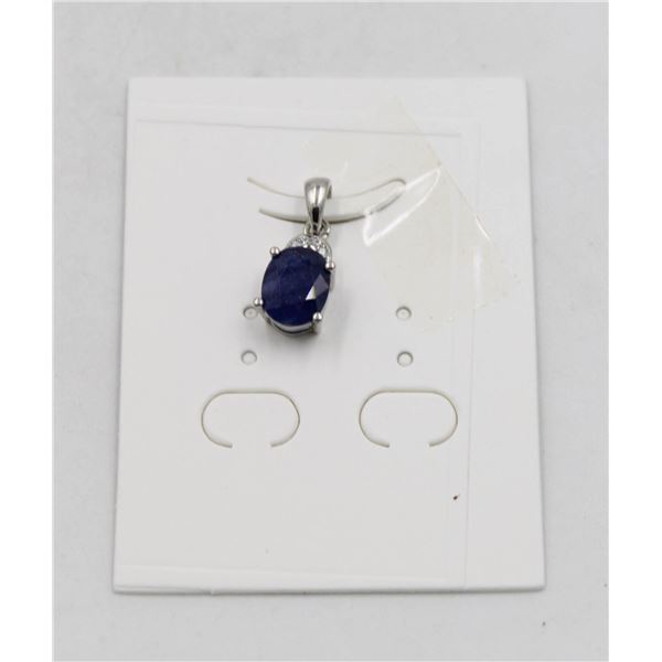 #79-HEATED BLUE SAPPHIRE & CZ PENDANT
