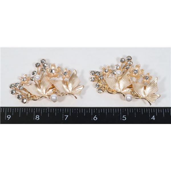 2 NEW RHINESTONE AND FAUX PEARL PINK BUTTERFLY