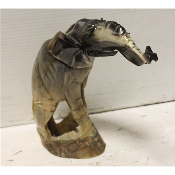 VINTAGE ELEPHANT SCULPTURE HAND CARVED HORN - 10"