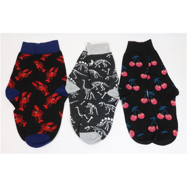 3 NEW PAIRS OF ADULT SIZE MIXED FUN PATTERN THEME
