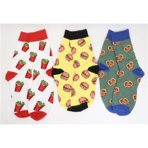 3 NEW PAIRS OF ADULT SIZE JUNK FOOD THEME SOCKS