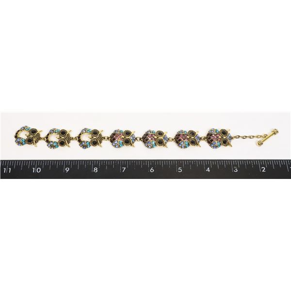 NEW RHINESTONE OWL TOGGLE BRACELET