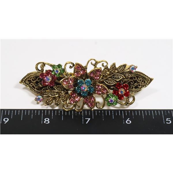NEW ANTIQUE STYLE FLORAL RHINESTONE FRENCH CLIP