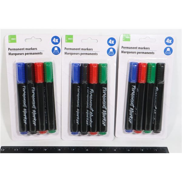 3 NEW 4PC SET OF PERMANENT MARKERS